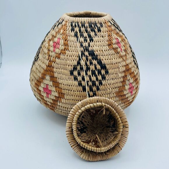 Authentic Traditional South African Hand Woven ZULU Ukhamba Basket w. Lid 10" - Picture 4 of 12